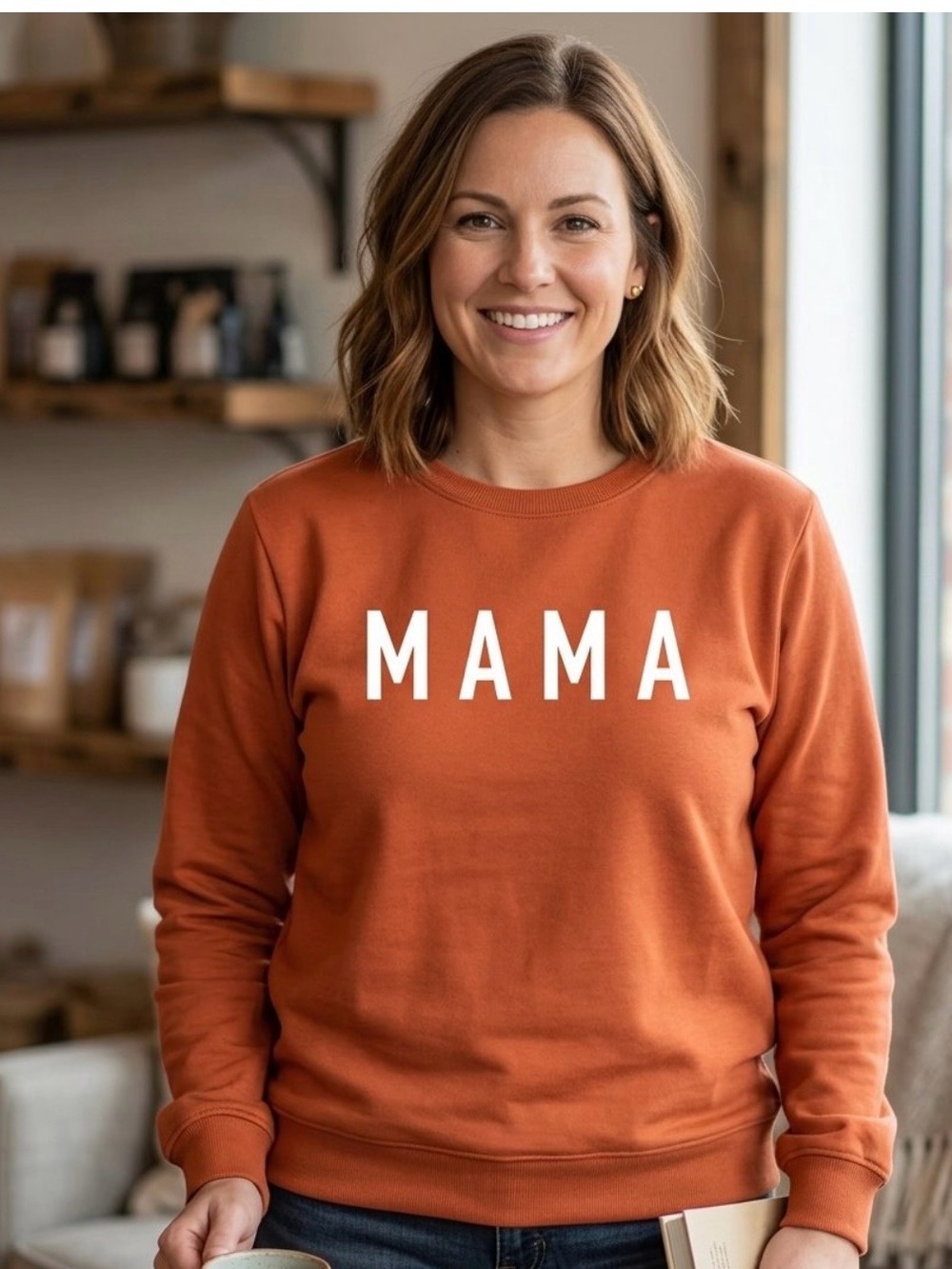 Mama Graphic Sweatshirt - Rust Orange, SZ Large